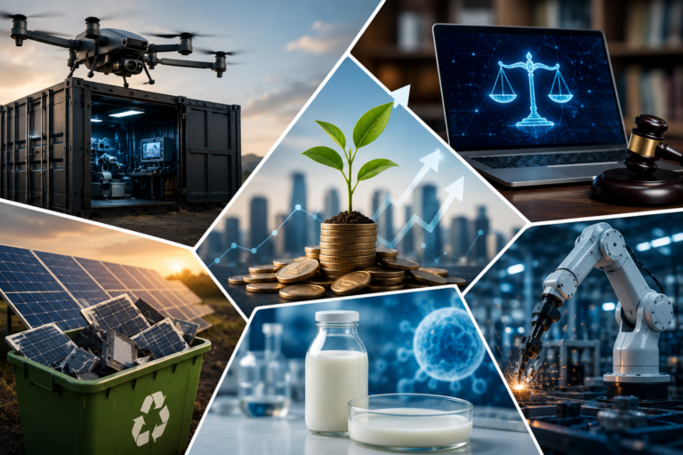 Startup funding stories 2026 featuring AI, clean energy, defense technology, legal tech, and manufacturing startups